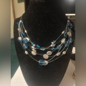 Elegant Lia Sophia Caspian Sea Silver and Blue Beaded Multi Strand Necklace